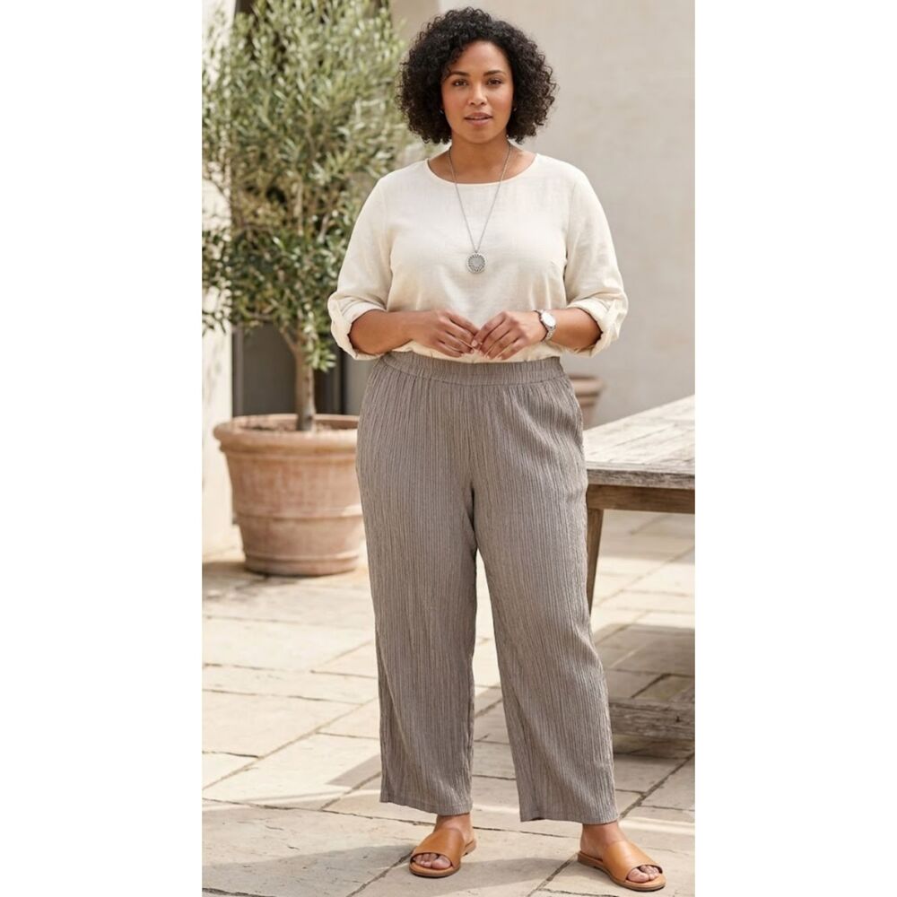 Modern Works High Waist Pull On Crinkle Texture Pants Women's Plus Size 2X